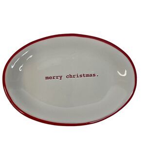 Rae Dunn Christmas Plate Merry Christmas by Magenta Red White 8" Oval Holiday